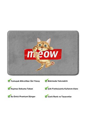 Sevimli Tasarımlı Mikrofiber Banyo Paspası, Kaymaz Taban, Makinede Yıkanabilir (40X60)