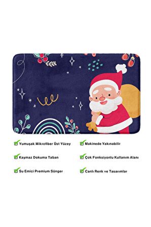 Sevimli Tasarımlı Yılbaşı Dekoru Banyo Paspası, Kaymaz Taban, Makinede Yıkanabilir, Yeni Yıl Paspası 50X80