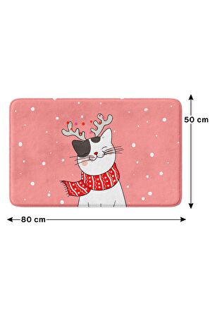 Sevimli Tasarımlı Yılbaşı Dekoru Banyo Paspası, Kaymaz Taban, Makinede Yıkanabilir, Yeni Yıl Paspası 50X80