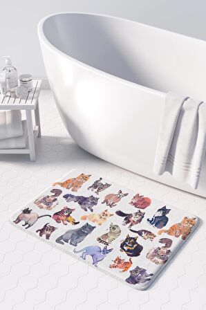 Sevimli Tasarımlı Mikrofiber 2'li Takım Banyo Paspası, Kaymaz Taban, Makinede Yıkanabilir (40x60_50x80)