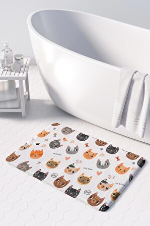 Sevimli Tasarımlı Mikrofiber Banyo Paspası, Kaymaz Taban, Makinede Yıkanabilir (50x80)