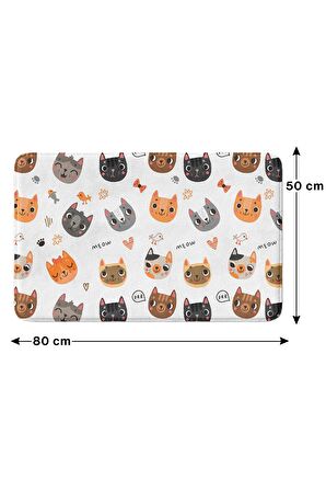 Sevimli Tasarımlı Mikrofiber Banyo Paspası, Kaymaz Taban, Makinede Yıkanabilir (50x80)
