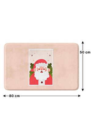 Sevimli Tasarımlı Yılbaşı Dekoru Banyo Paspası, Kaymaz Taban, Makinede Yıkanabilir, Yeni Yıl Paspası 50X80