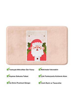 Sevimli Tasarımlı Yılbaşı Dekoru Banyo Paspası, Kaymaz Taban, Makinede Yıkanabilir, Yeni Yıl Paspası 50X80