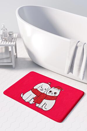Sevimli Tasarımlı Yılbaşı Dekoru Banyo Paspası, Kaymaz Taban, Makinede Yıkanabilir, Yeni Yıl Paspası 50X80