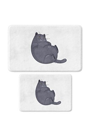 Sevimli Tasarımlı Mikrofiber 2'li Takım Banyo Paspası, Kaymaz Taban, Makinede Yıkanabilir (40x60_50x80)