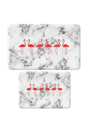 Sevimli Tasarımlı Mikrofiber 2'li Takım Banyo Paspası, Kaymaz Taban, Makinede Yıkanabilir (40x60_50x80)