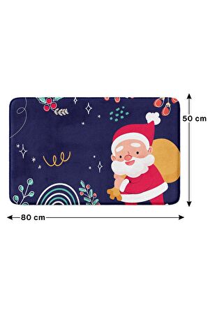 Sevimli Tasarımlı Yılbaşı Dekoru, Takım Banyo Paspası, Kaymaz Taban, Makinede Yıkanabilir, Yeni Yıl Paspası