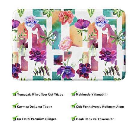 Monnhein  Mikrofiber Banyo Paspası, Kaymaz Taban, Makinede Yıkanabilir, Banyo Halısı (50x80)