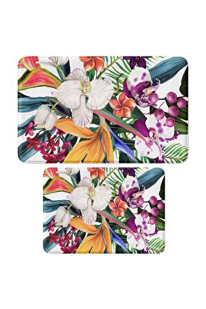 Monnhein 2'li Takım Banyo Paspası, Kaymaz Taban, Makinede Yıkanabilir, Banyo Halısı