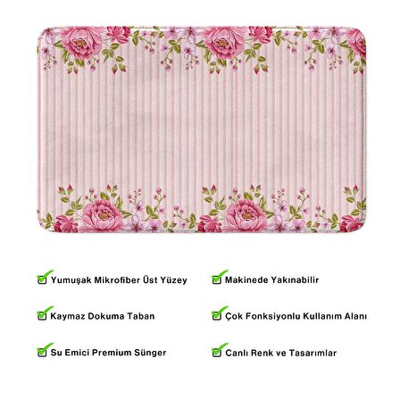 Monnhein  Mikrofiber Banyo Paspası, Kaymaz Taban, Makinede Yıkanabilir, Banyo Halısı (50x80)