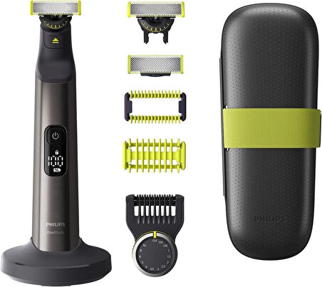 Philips OneBlade Pro 360 Sakal Biçme Makinesi, Erkek Tıraş Makinesi, Vücut Tıraş Makinesi, Yüz ve Vücut, 2 Bıçak 360, 14 Uzunluk, Vücut Adaptörü, Şarj Tabanı, Kılıf, QP6651/35, Siyah