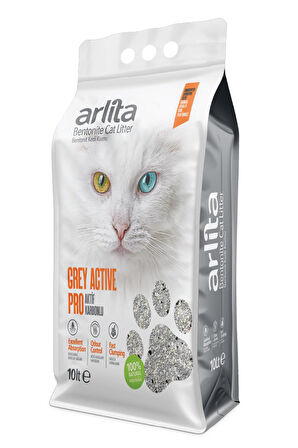 Arlita Grey Actıve Pro Aktif Karbonlu Parfümsüz İnce Tane Topaklanan Koku Hapseden 10 Litre  Kedi Kumu