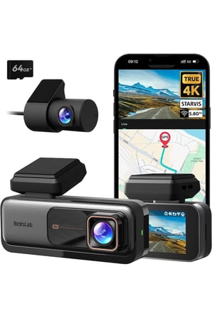 4K Dash Cam Ön Arka Kamera, GPS Wi-Fi, 64GB SD Kart, ADAS, Gece Görüşü, 170° Geniş Açı