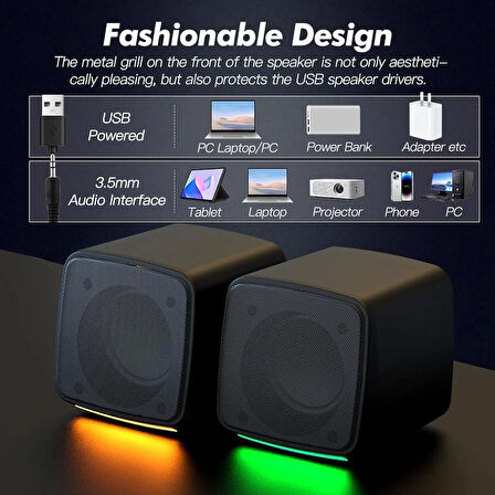 Hoparlör 1+1 Kablolu RGB ışıklı PC hoparlör, PC/Mac/akıllı telefon/tablet ile uyumlu