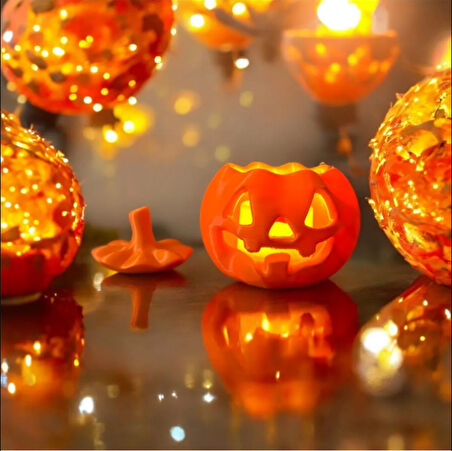 Halloween Işıklı Bal Kabağı - Cadılar Bayramı Dekoratif Bal Kabağı (Tealight mum ile birlikte)