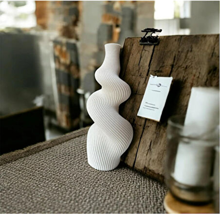 Bohem İskandinav Tarzı Spiral Vazo (Krem-Mermer Desen )(Bioplastik)