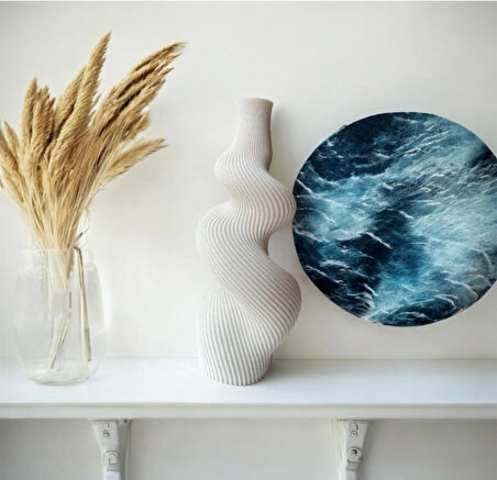 Bohem İskandinav Tarzı Spiral Vazo (Krem-Mermer Desen )(Bioplastik)