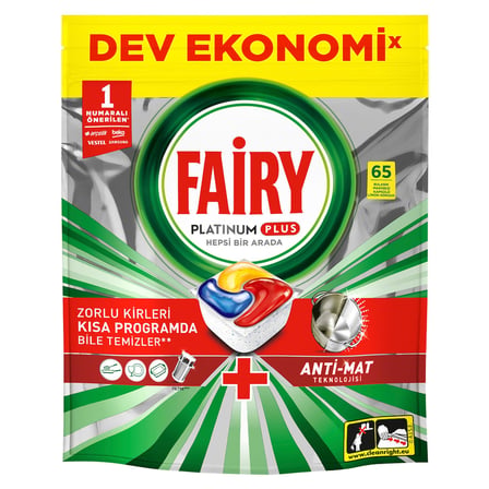 Fairy Platinum Hepsi Bir Arada Bulaşık Makinesi Deterjanı Kapsülü 65 Yıkama - Limon