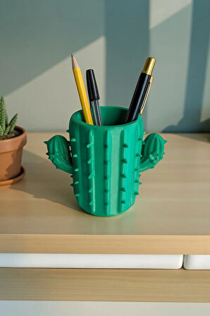 Kaktüs Kalemlik – Dekoratif Masaüstü Organizer (Biyoplastik, 10 cm)