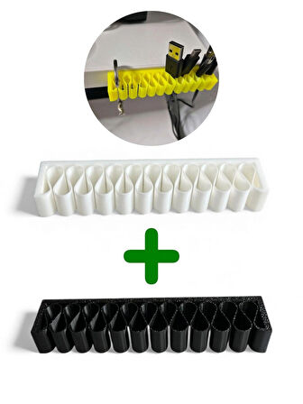 11 Kablo Kapasiteli Masa Kenarı Düzenleyici/Kablo Tutucu – 2’li Set (Siyah-Beyaz)