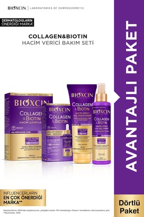 Collagen & Biotin Hacim Şampuanı + Saç Serumu + Saç Bakım Kremi + Sıvı Saç Kremi