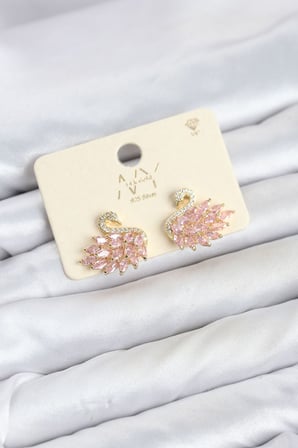 Pembe Zirkon Taşlı Swan Kuğu Model Kadın Küpe