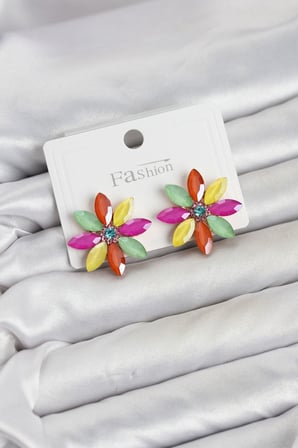 Karışık Renk Kristal Taşlı Lotus Çiçek Model Kadın Küpe