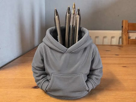 3D Baskı Kapüşonlu Sweatshirt Kalemlik - Masaüstü Organizer-Gri