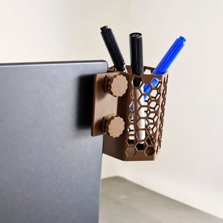 3D Baskı Monitor Kalemlik - Petek Desenli Laptop Kenar Altıgen Kalemlik-Kahverengi