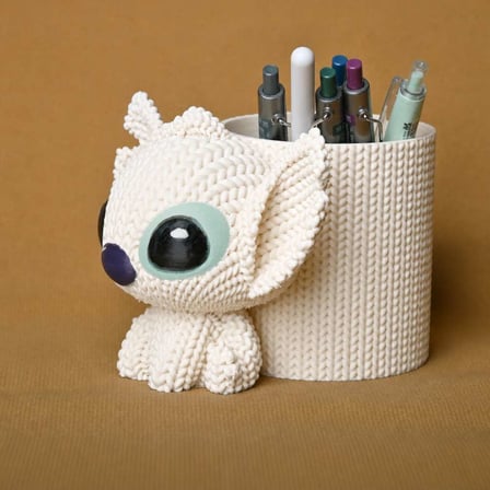 3D Baskı Knitted Kalemlik - Sevimli Karakterli Masaüstü Kalem Organizeri-Beyaz