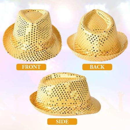 Disko Star Altın Payetli Fötr Şapka Yetişkin Boy