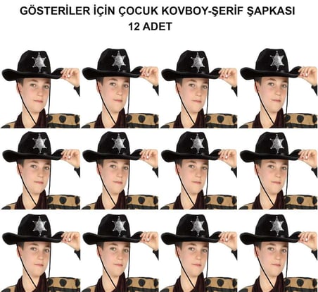 Kovboy Şerif Şapkası Siyah 12 Adet - Kostüm, Parti ve Gösteri Şapkası