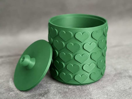 3D Baskı Kalp Desenli Kapaklı Saklama Kutusu - İki Renkli Organizer - Yeşil