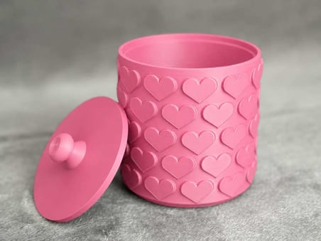 3D Baskı Kalp Desenli Kapaklı Saklama Kutusu - İki Renkli Organizer - Pembe