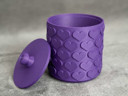 3D Baskı Kalp Desenli Kapaklı Saklama Kutusu - İki Renkli Organizer - Mor