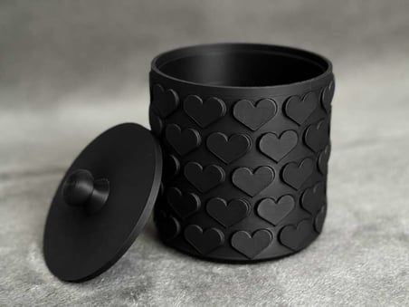 3D Baskı Kalp Desenli Kapaklı Saklama Kutusu - İki Renkli Organizer - Siyah