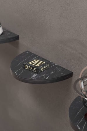3 lü Oval Duvar Rafı Siyah Mermer
