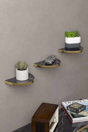 3 lü Oval Duvar Rafı Bendir Siyah