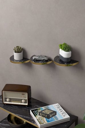 3 lü Oval Duvar Rafı Bendir Siyah