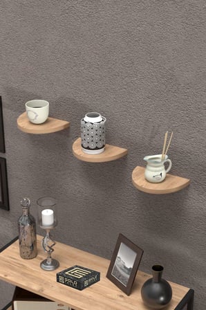 3 lü Oval Duvar Rafı Ceviz 115 cm