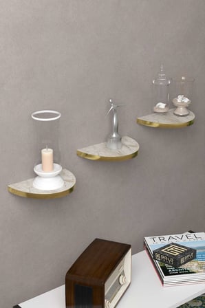 3 lü Oval Duvar Rafı Efes Beyaz