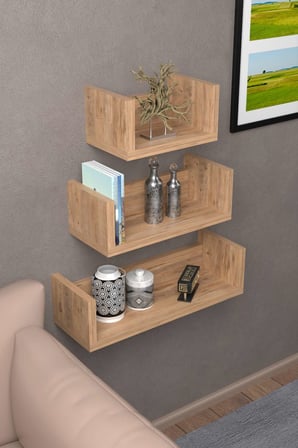 U Duvar Rafı Ceviz 43 cm