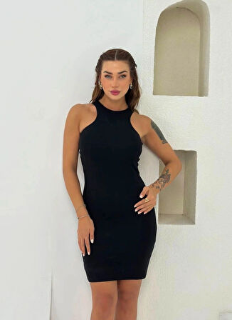 Maison La Femme Siyah Vücuda Oturan Sırt Dekolteli Mini Elbise