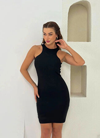 Maison La Femme Siyah Vücuda Oturan Sırt Dekolteli Mini Elbise
