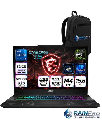Msı Cyborg 15 Intel Core I5-13420H 32 GB DDR5 512 GB SSD RTX5060 8GB Windows 11 Pro 15.6'' Fullhd (1920X1080) 144HZ IPS Taşınabilir Bilgisayar B13WFKGRNP09