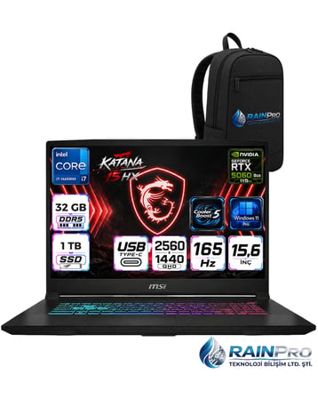 MSI Katana 15 HX Intel Core İ7-14650HX 32 GB DDR5 1 TB SSD 8GB/RTX5060/115W 15.6" QHD 165Hz Windows 11 Pro Gaming Laptop Oyuncu Bilgisayarı  B14WFKRNP10