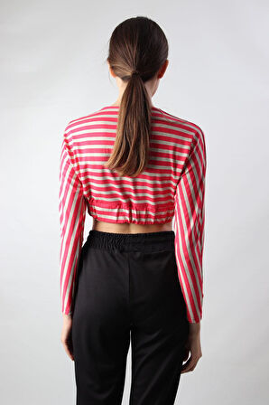 ALEXANDERGARDI ÇİZGİLİ CROP BLUZ, BEJ-PEMBE (B19-153401)
