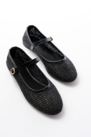 7432 Siyah Fileli Toka Detaylı Günlük Kadın Babet