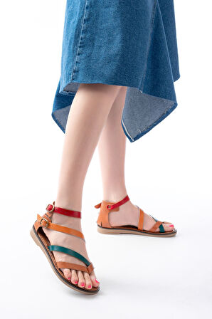 205-039 Taba Multi Bilekten Bağlamalı Parmak Arası Kadın Sandalet